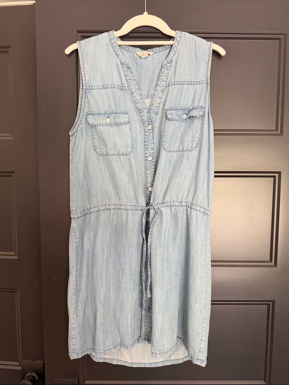 Soft Joie Light Wash Denim Sleeveless Drawstring Dress